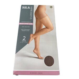 Silk Impressions Pantyhose Size XL Medium Support Sheer High Waisted 2 Pair NEW